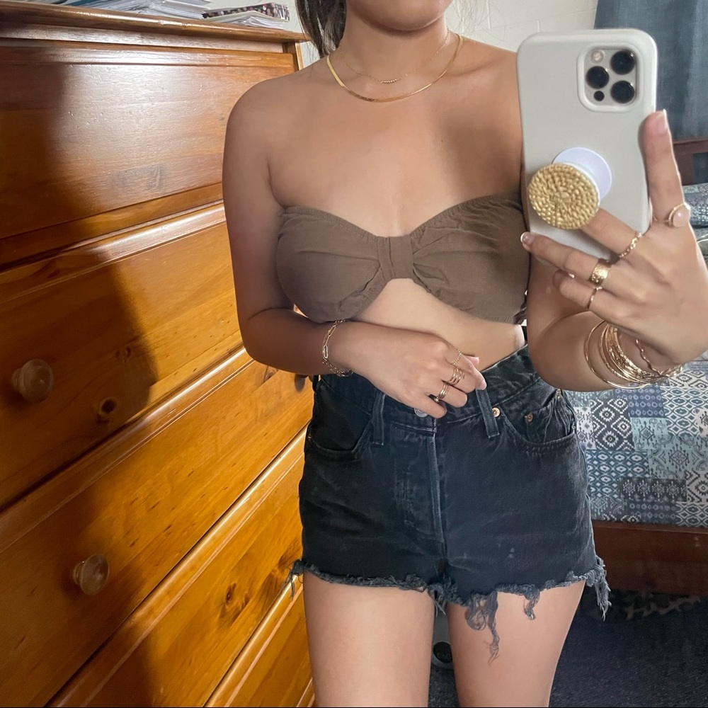 Brown bow bandeau top
